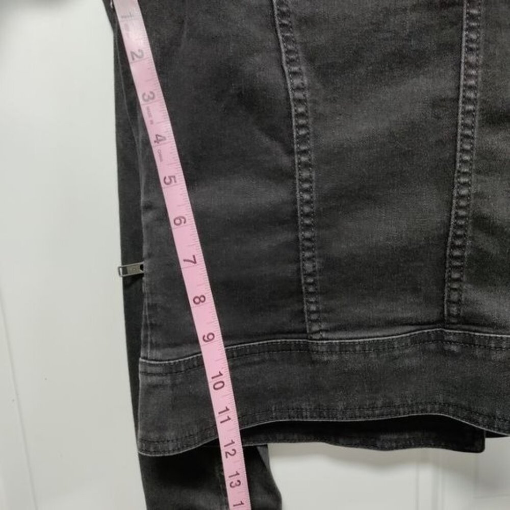 Articles Of Society Moto Jacket Black Denim Faux Fur Collar Zippered Pockets M - Picture 10 of 11